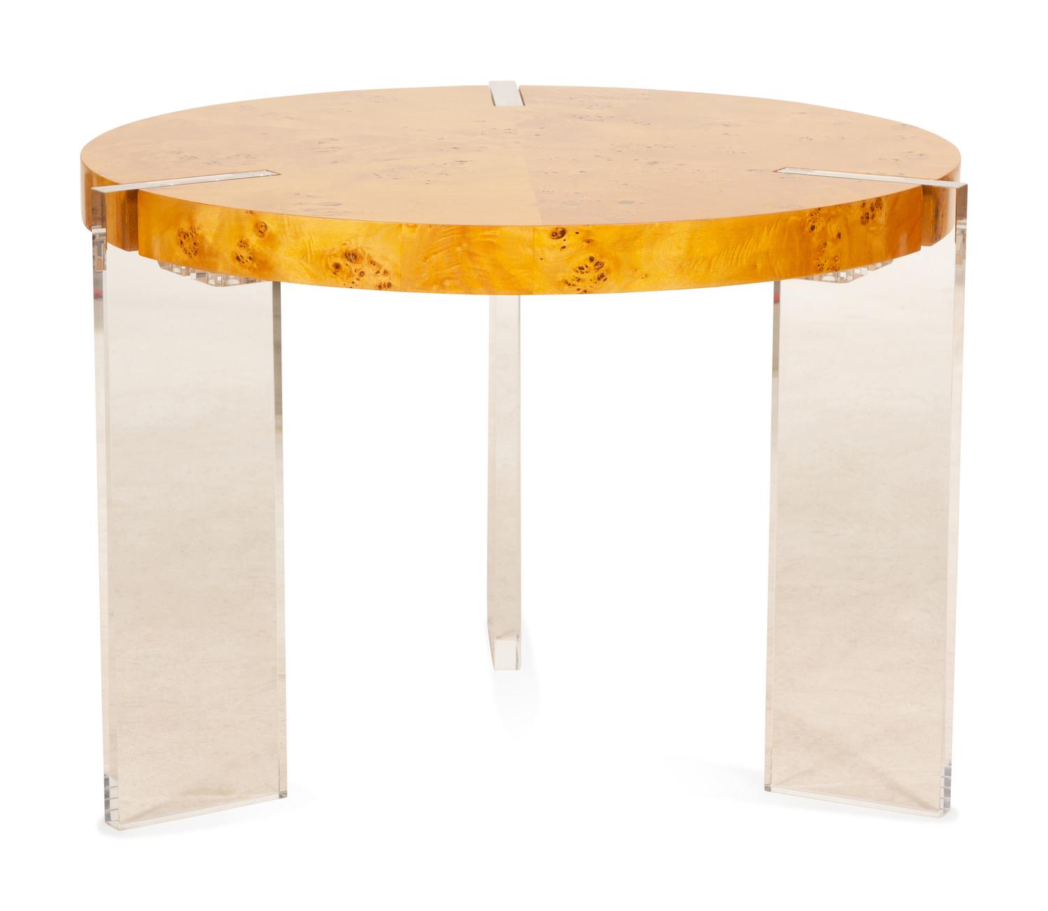 Two Burlwood and Lucite Coffee Tables by Jonathan Adler