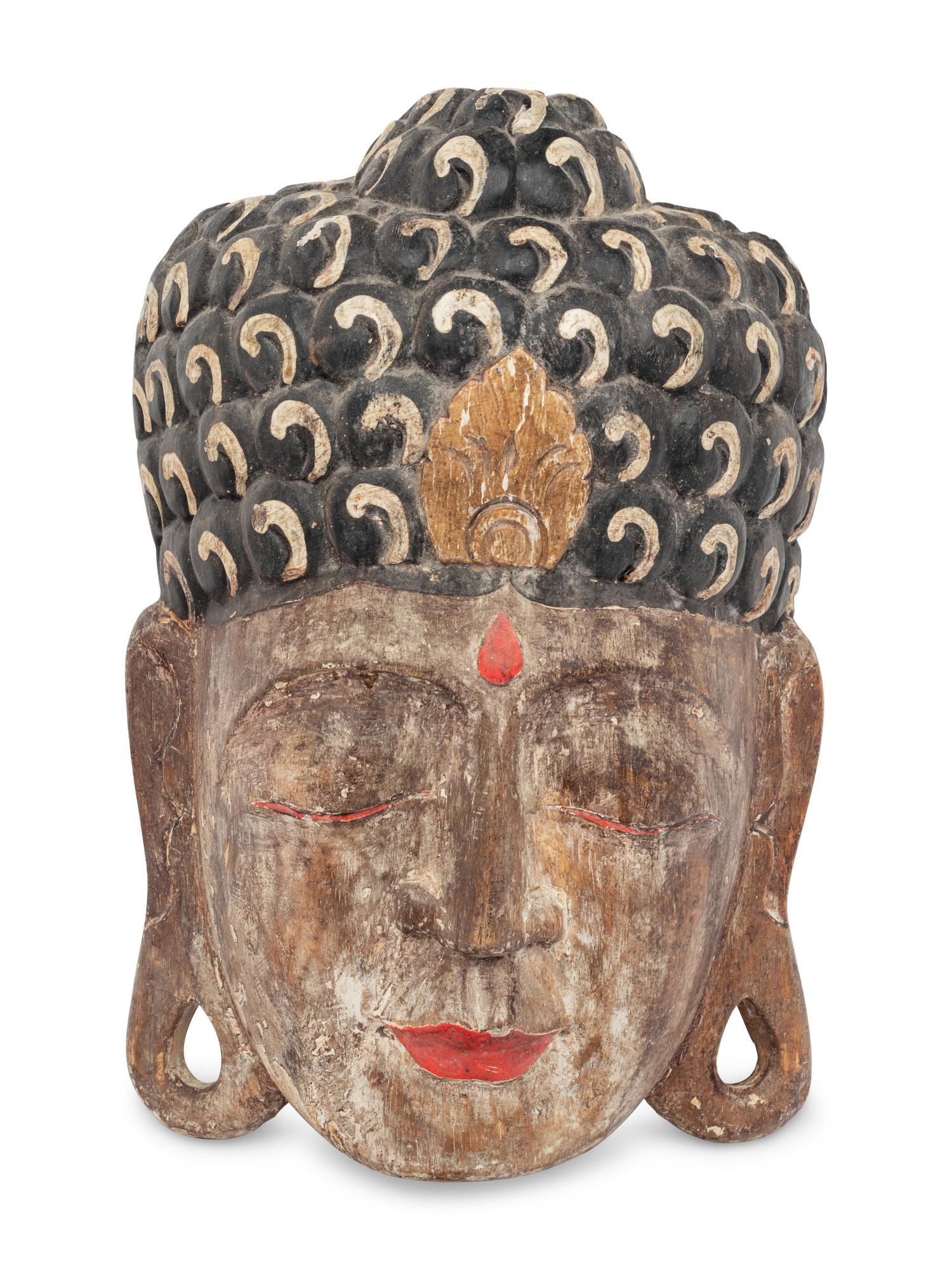 A Chinese Export Carved Wood Buddah Mask