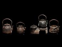 Four Japanese Cast Iron Teapots, Tetsubin