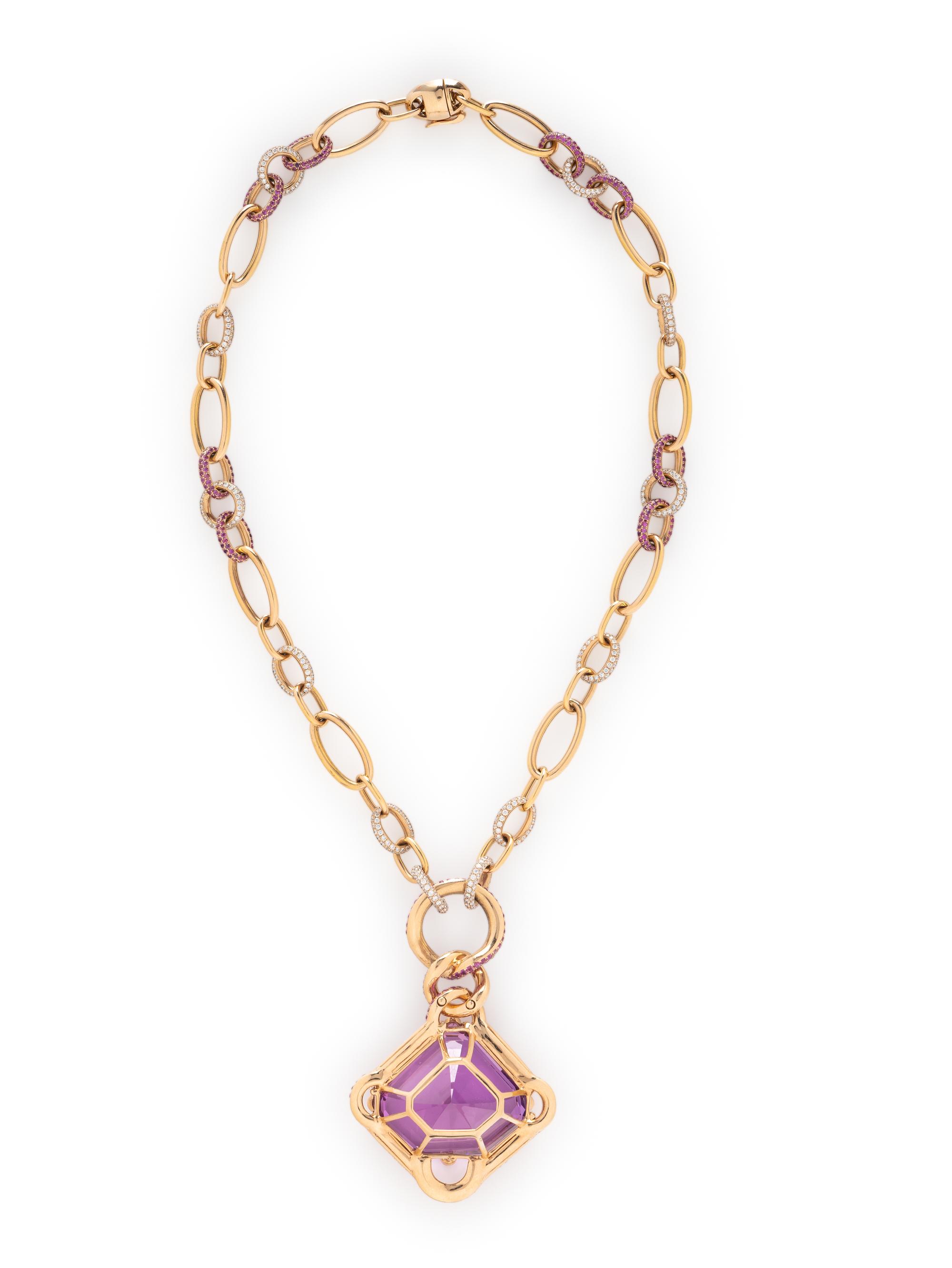 NINI, ROSE GOLD, KUNZITE, DIAMOND, AND PINK SAPPHIRE CONVERTIBLE NECKLACE