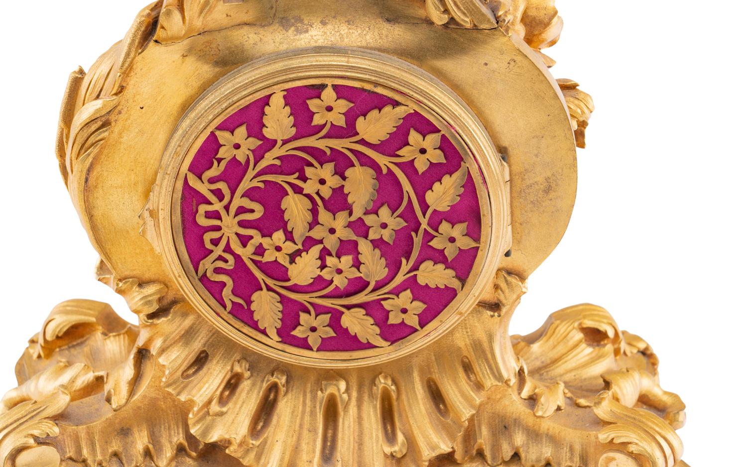A Louis XV Style Gilt Bronze and Marble Table-Form Mantel Clock