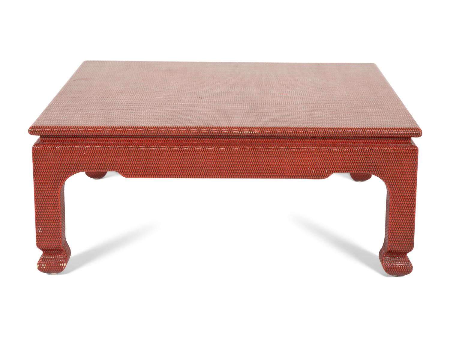 A Red-Painted Grasscloth Low Table