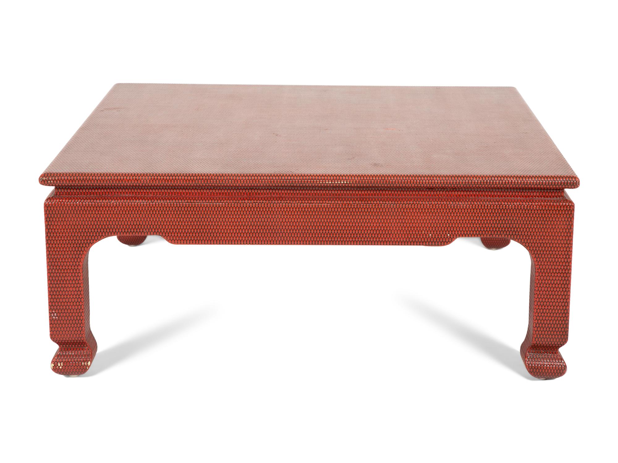 A Red-Painted Grasscloth Low Table