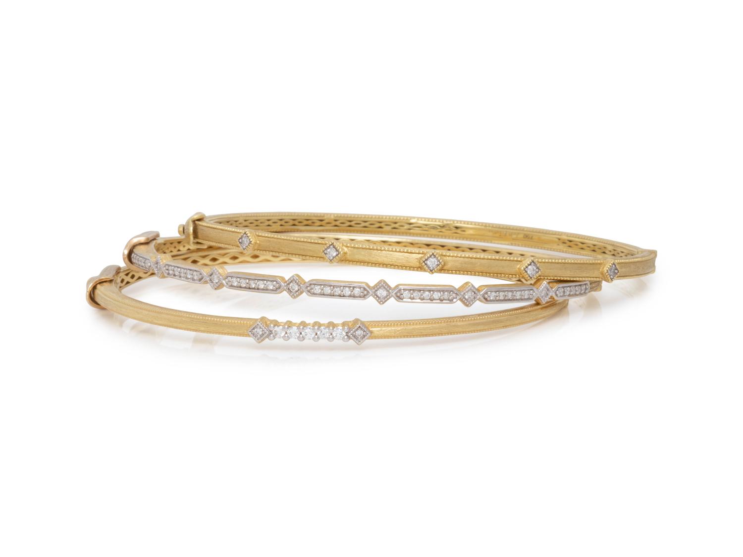 JUDE FRANCES, YELLOW GOLD AND DIAMOND BANGLE BRACELETS