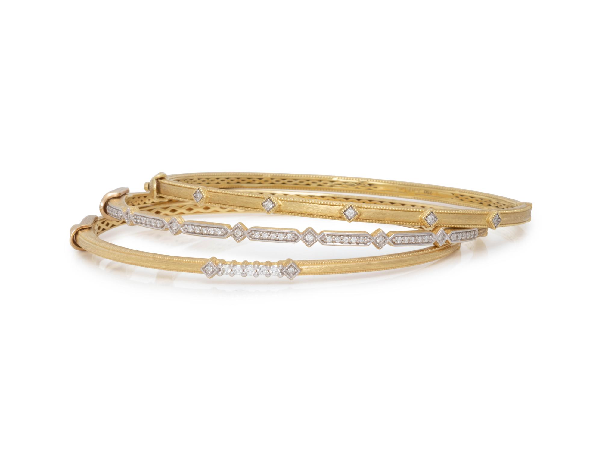 JUDE FRANCES, YELLOW GOLD AND DIAMOND BANGLE BRACELETS