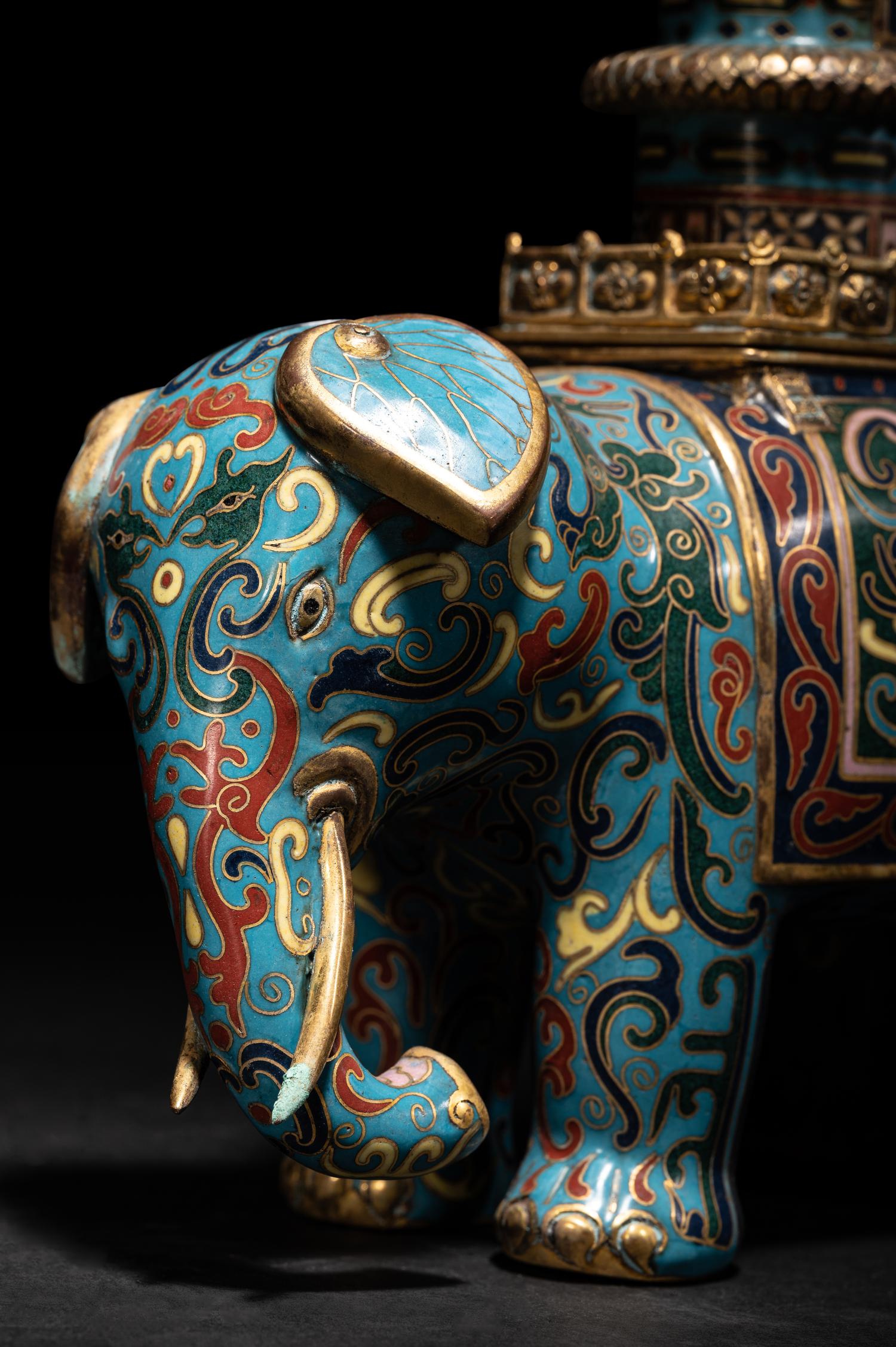 A Chinese Cloisonne Enamel Elephant-Form Incense Burner