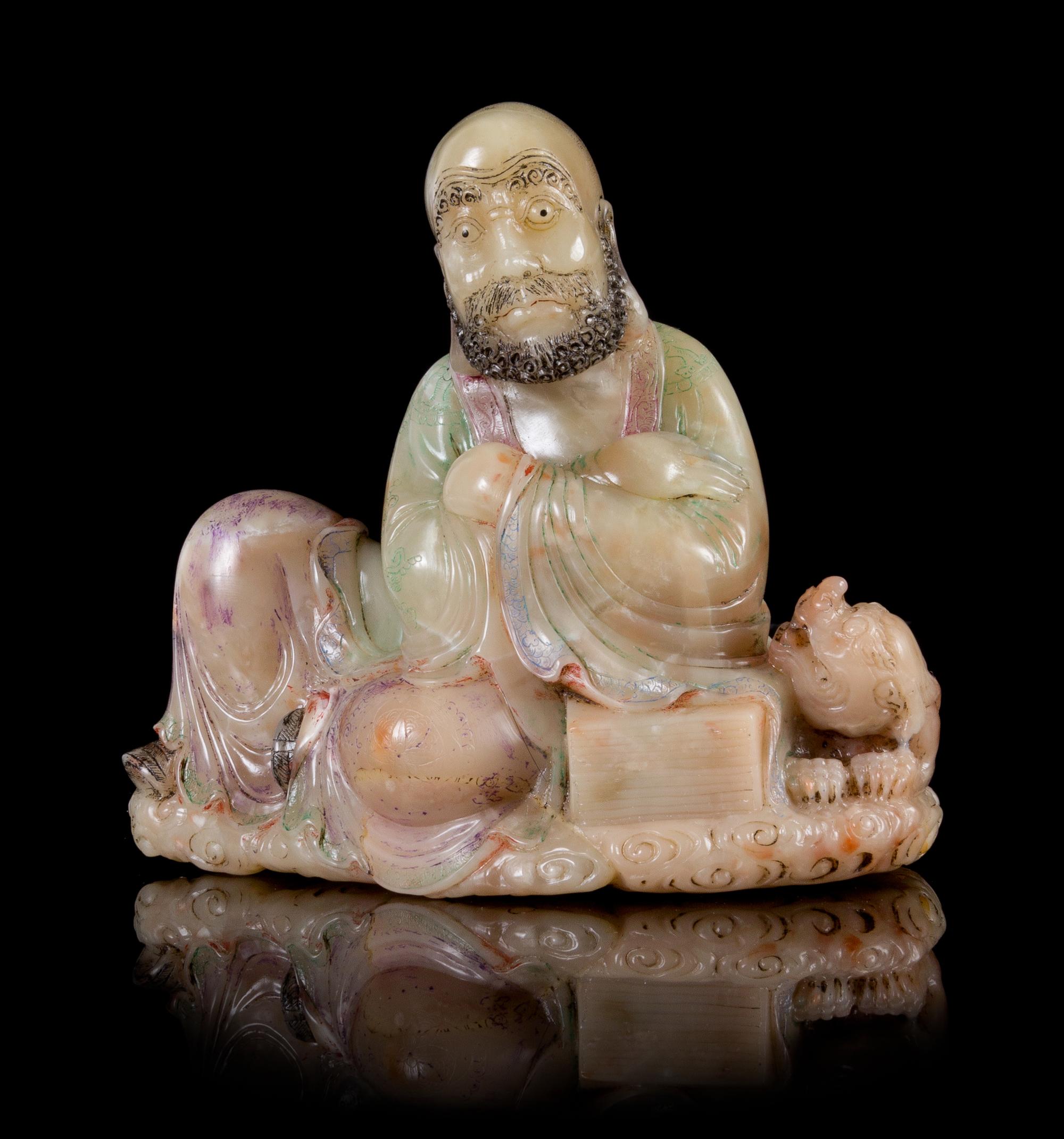 A Soapstone Figure of a Luohan Height 4 1/2 inches.