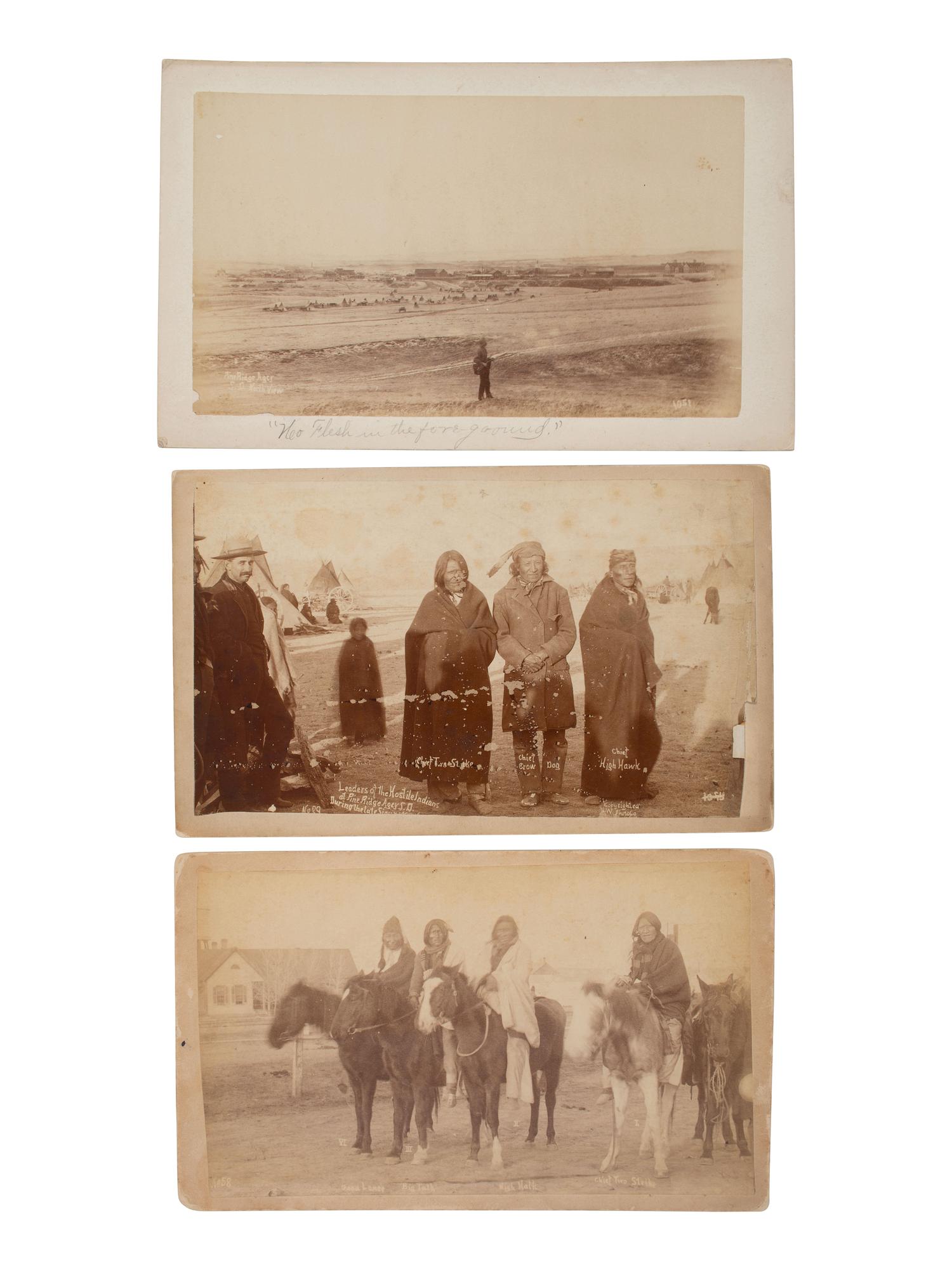 [WOUNDED KNEE]. A group of 7 photographs related to the Wounded Knee Massacre. Chadron, NE: Northwestern Photographic Co., ca 1890s.