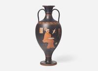 A Large Wedgwood Encaustic Decorated Black Basalt Handled Vase, UK, circa 1800