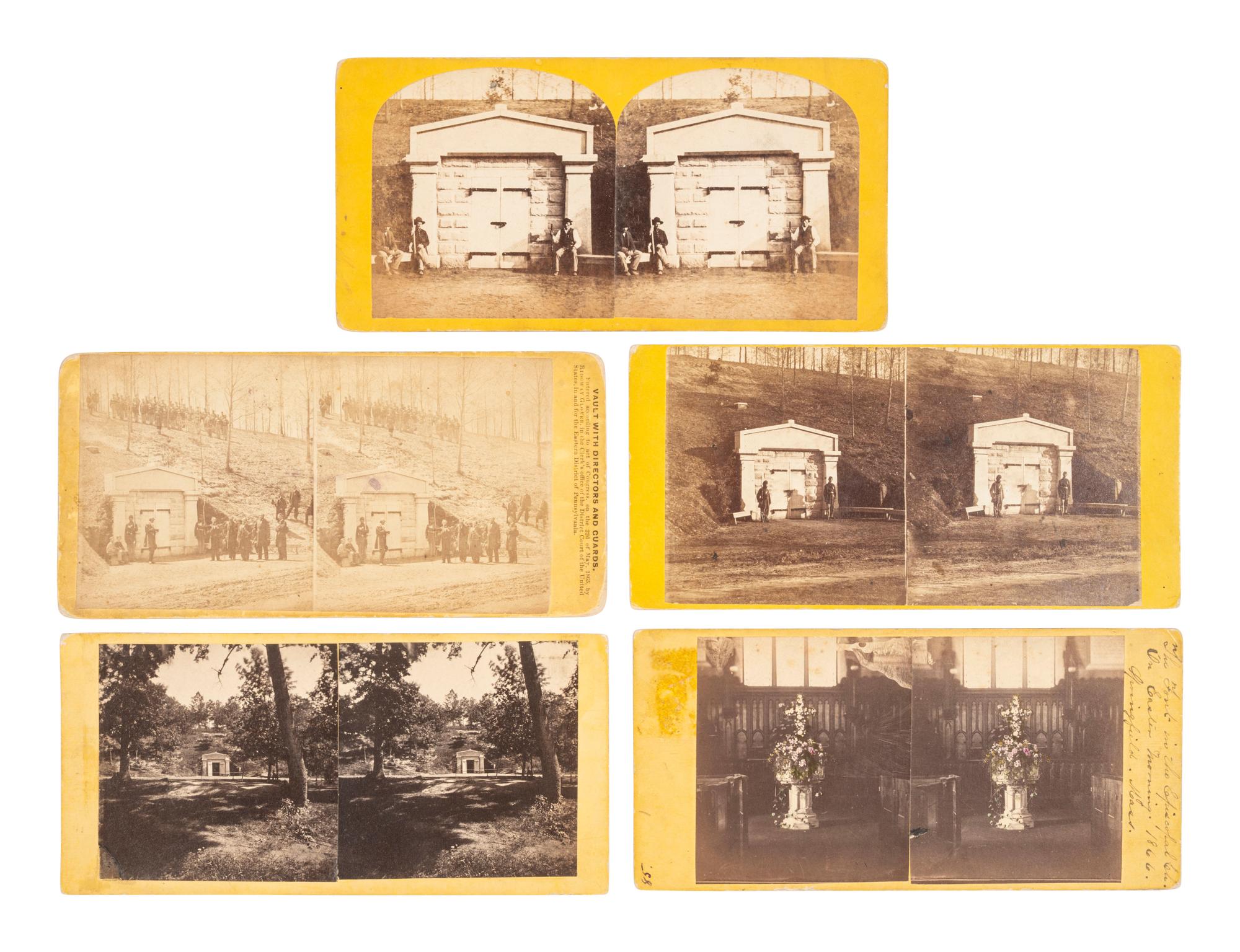 [LINCOLN, ABRAHAM (1809-1865)]. 5 stereoviews of the vault at Oak Ridge Cemetery, Springfield, IL.