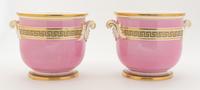 A Pair of Paris Porcelain Cache Pots Height 6 1/2 inches.