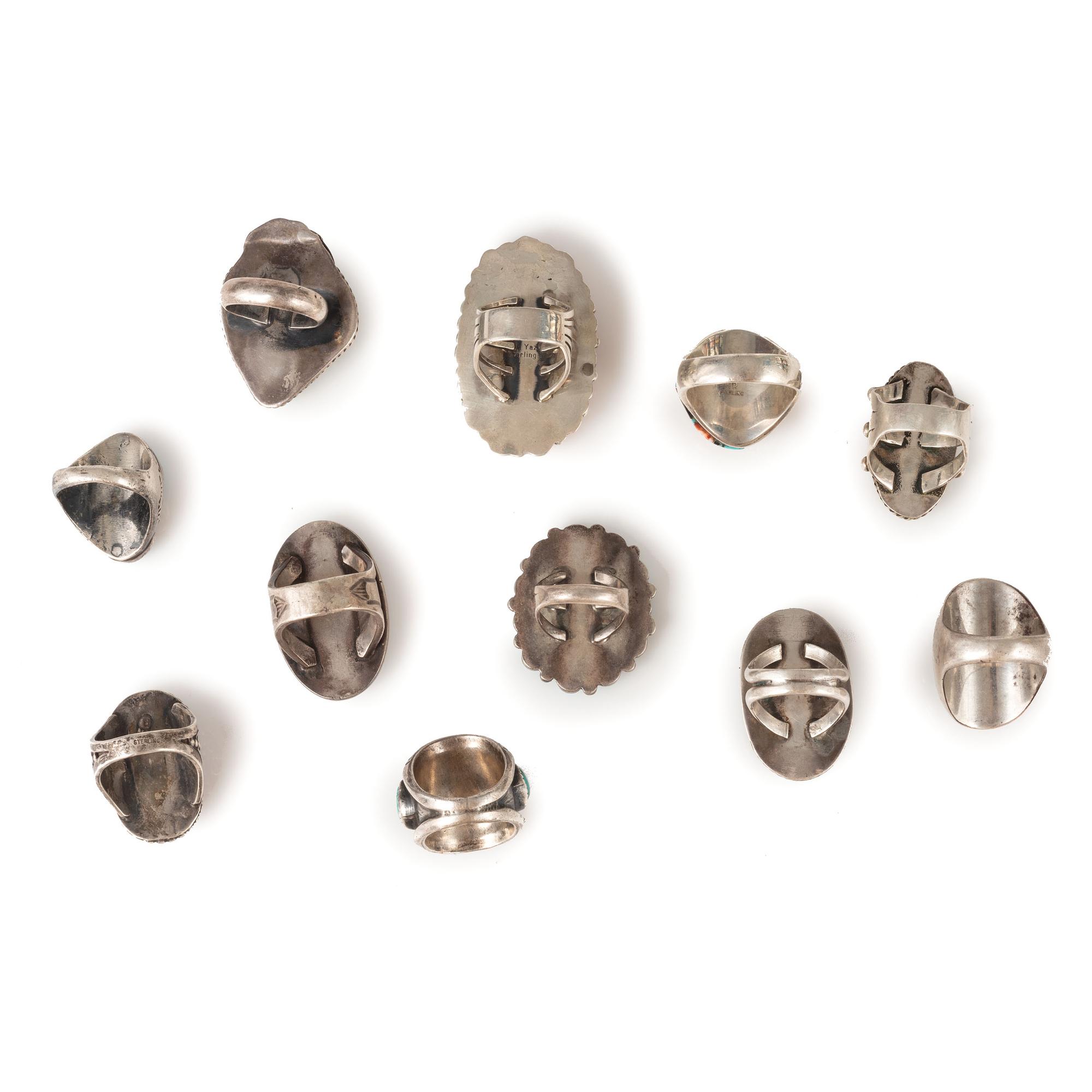 Group of Navajo Silver Rings, with Inlay