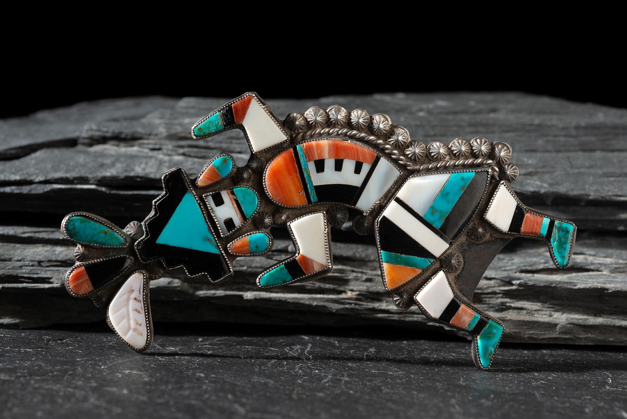 Zuni Mosaic Inlay Rainbowman Pin / Brooch