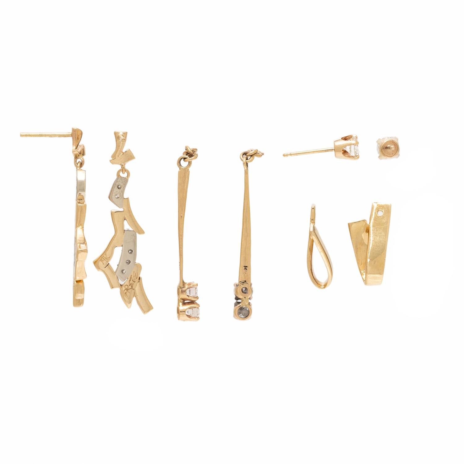 Collection of Diamond and Yellow Gold Earrings and Enhancers