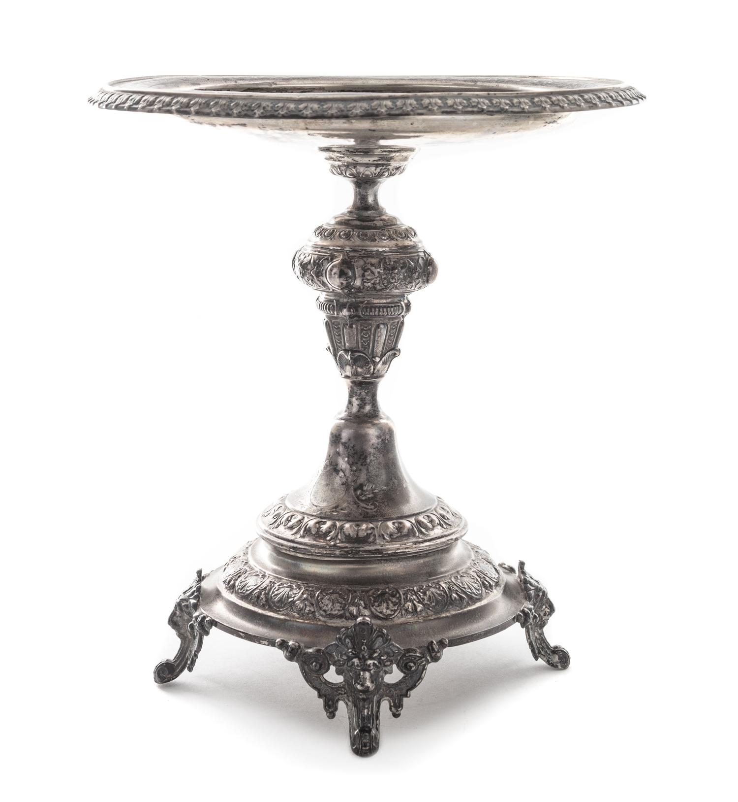 An Austrian Silver Tazza, Maker's Mark SH, Vienna, Late 19th/Early 20th Century, having a circular dish engraved to depict birds among
