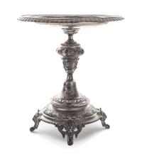 An Austrian Silver Tazza, Maker's Mark SH, Vienna, Late 19th/Early 20th Century, having a circular dish engraved to depict birds among