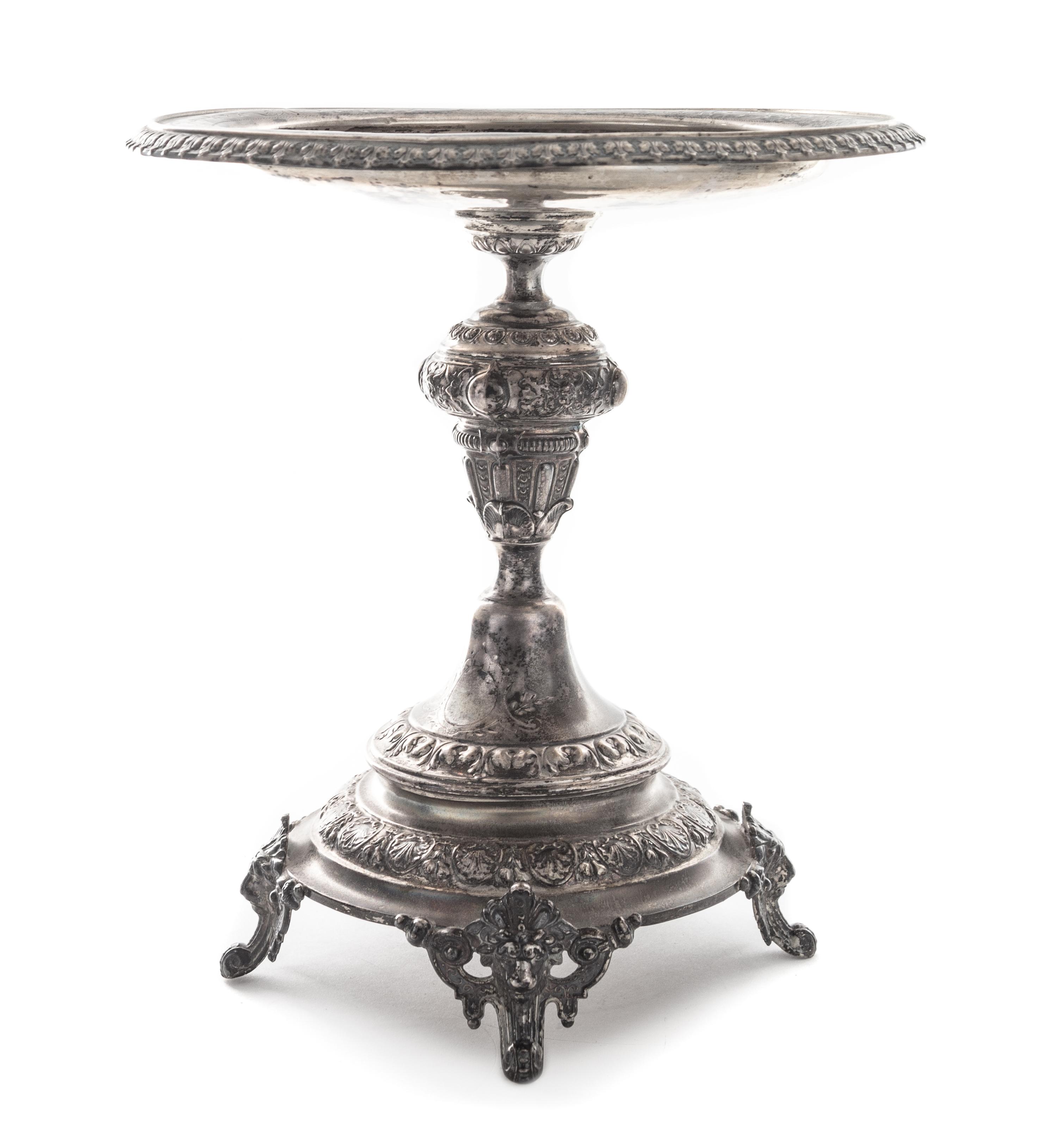 An Austrian Silver Tazza, Maker's Mark SH, Vienna, Late 19th/Early 20th Century, having a circular dish engraved to depict birds among