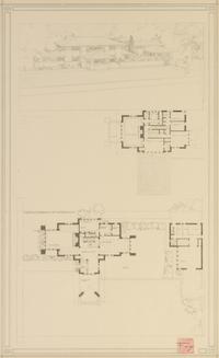 WRIGHT, FRANK LLOYD. Tafel XXVIII... Blueprint litho. from the Wasmuth portfolio, 1910. Framed.
