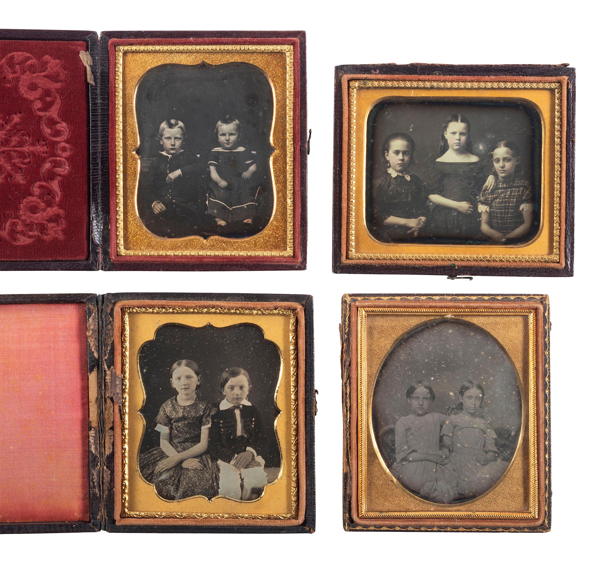 [EARLY PHOTOGRAPHY]. A group of 17 daguerreotype portraits of siblings, including: