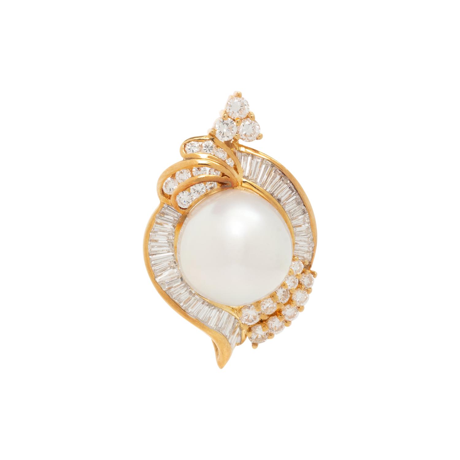 CULTURED PEARL AND DIAMOND PENDANT