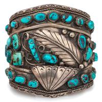 Wide Navajo Silver and Turquoise Cuff Bracelet