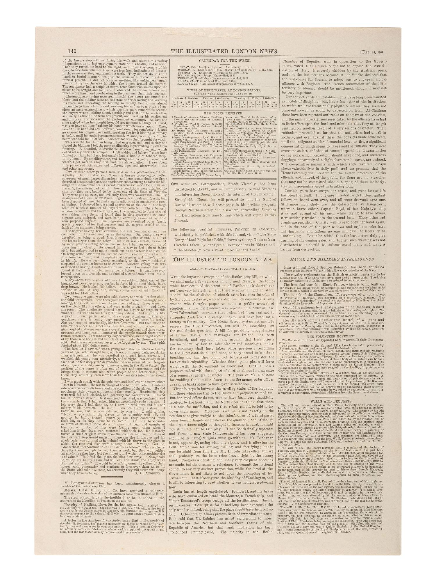 [CIVIL WAR]. A group of engravings presenting scenes and subjects mostly related to enslavement and the Civil War.
