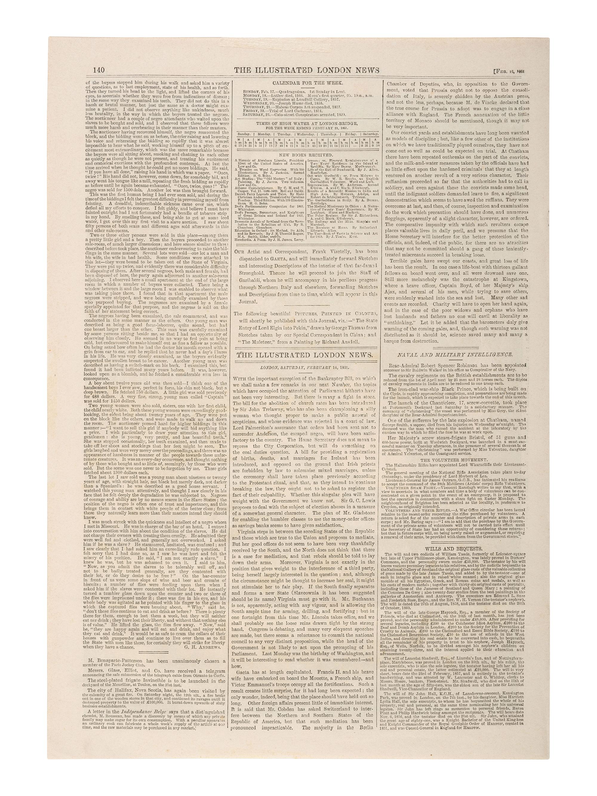 [CIVIL WAR]. A group of engravings presenting scenes and subjects mostly related to enslavement and the Civil War.