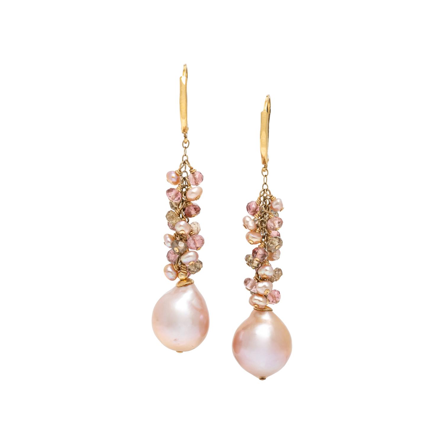 GOLD-FILLED, CULTURED PEARL, SEED PEARL, AND MULTIGEM EARRINGS