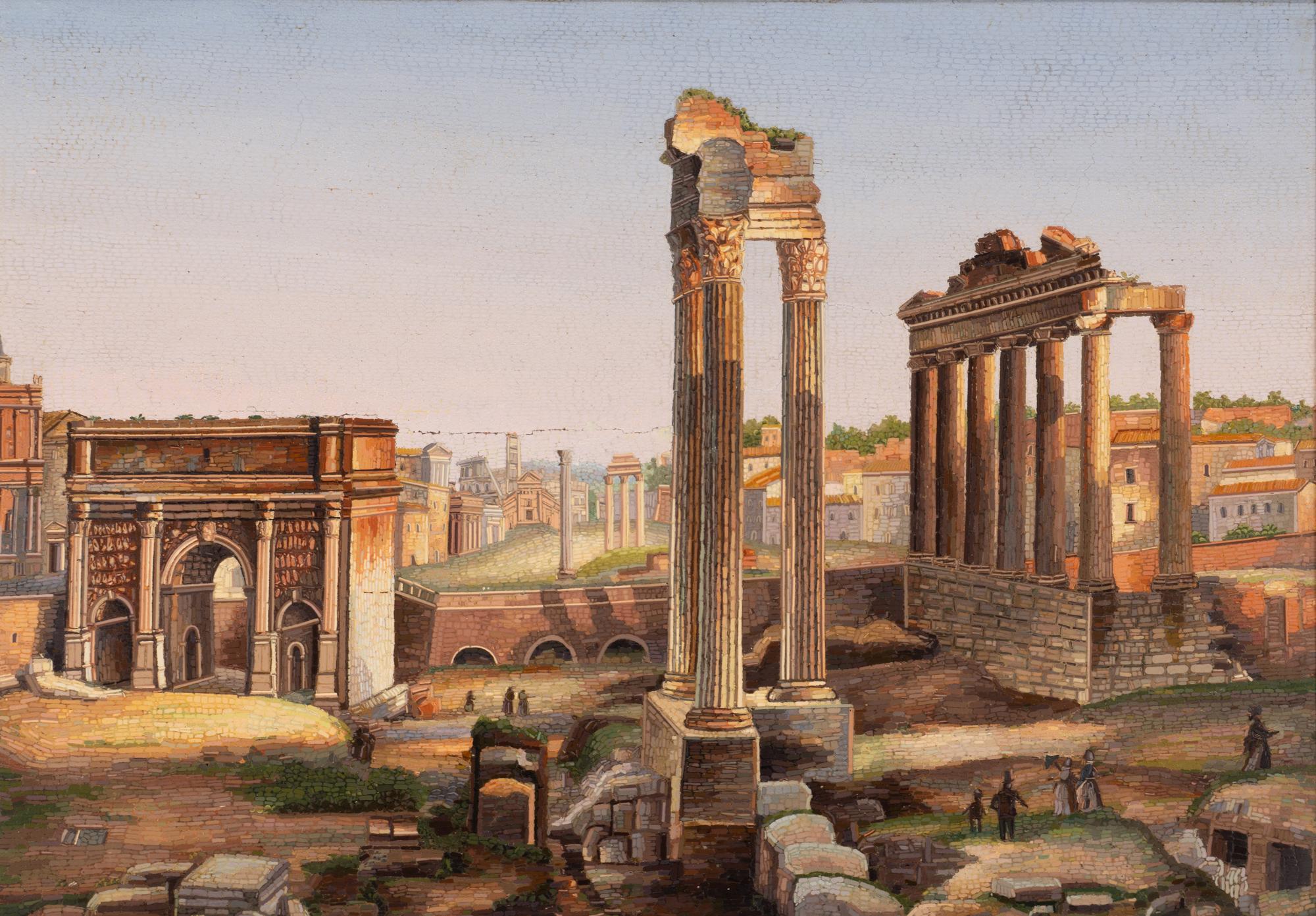 An Italian Micromosaic Panel of the Temple of Vespasian and Titus