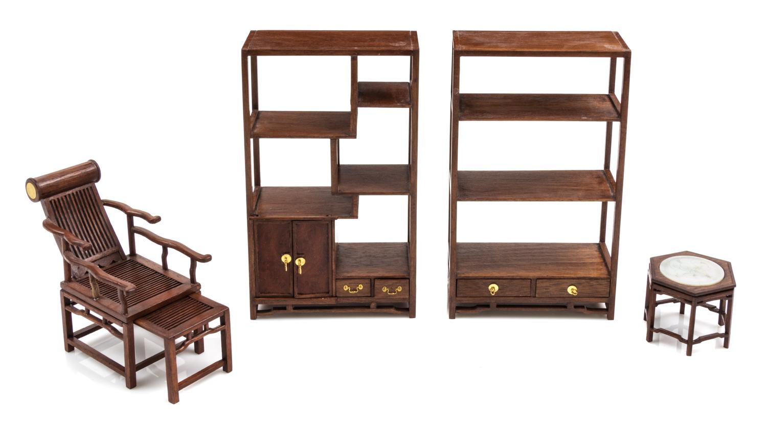A Collection of Chinese Style Furniture Articles Display cabinet height 5 1/2 x width 3 1/4 x depth 1 1/2 inches. — William Helton