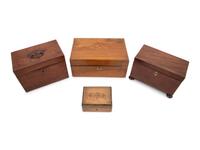 A Group of Three Tea Caddies and a Lap Desk
