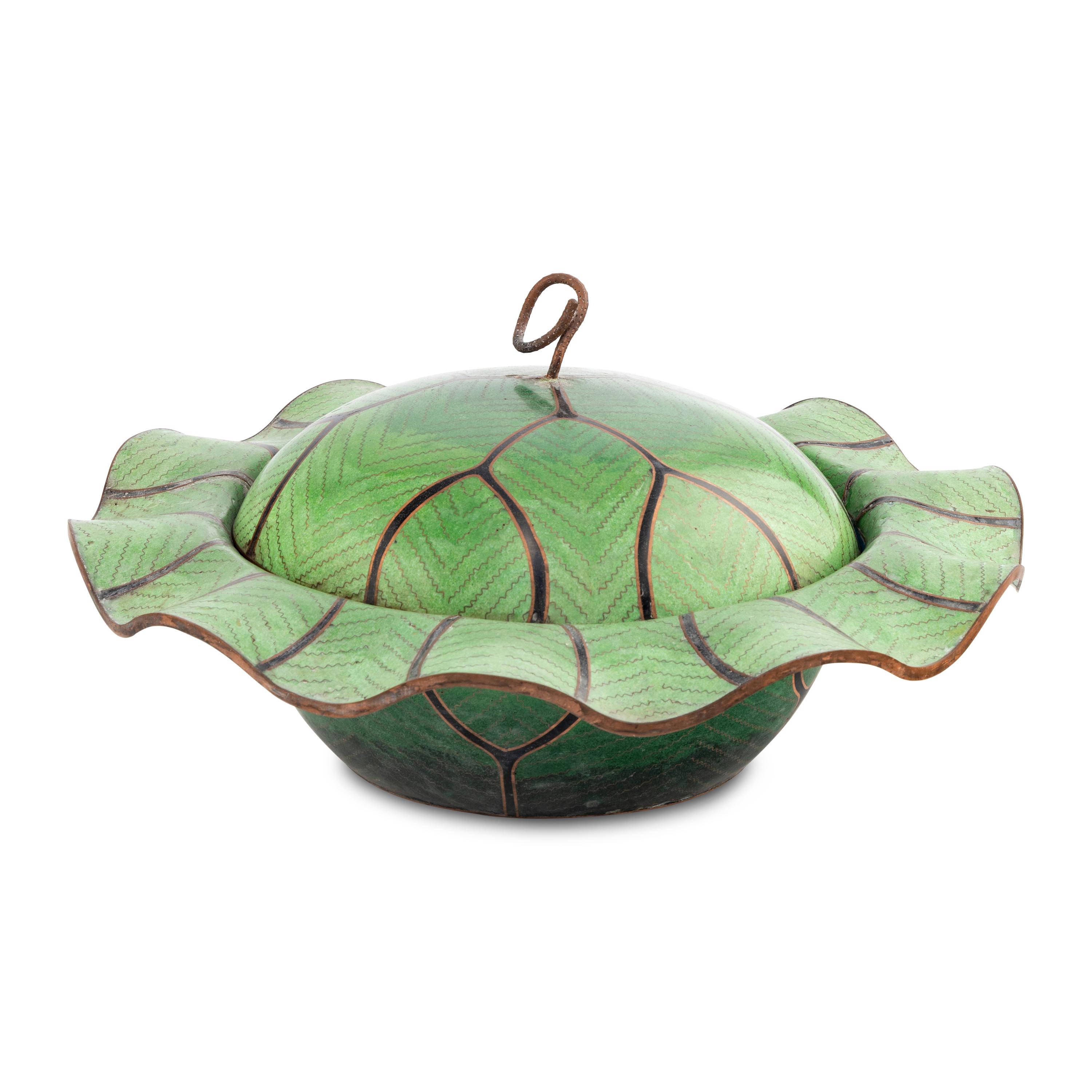 A Chinese Cloisonné Cabbage-Form Covered Basin