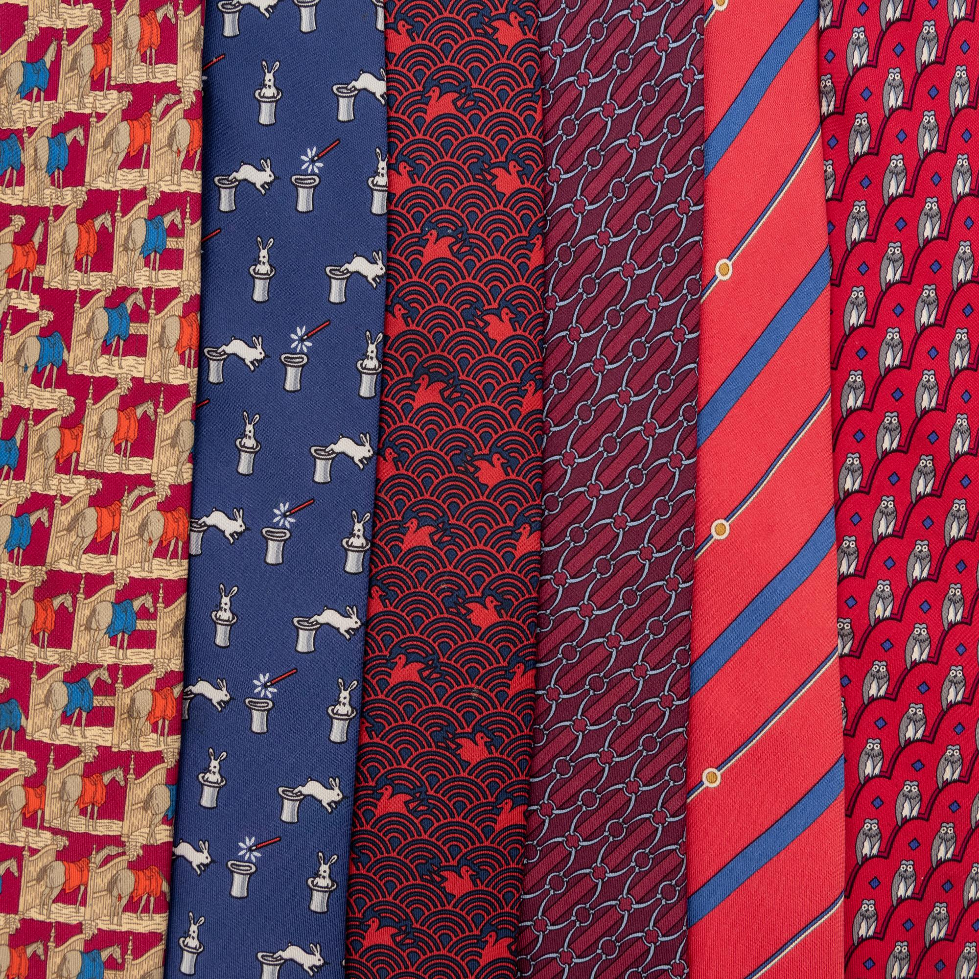 Hermès, Six Printed Silk Neckties