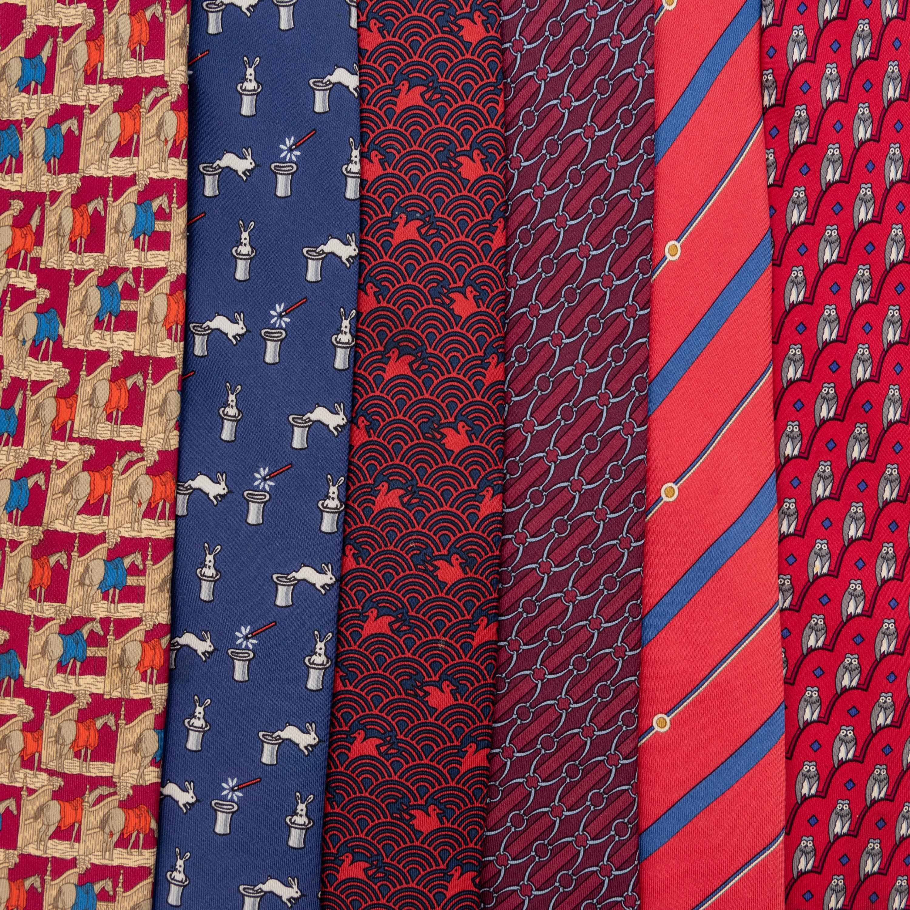 Hermès, Six Printed Silk Neckties