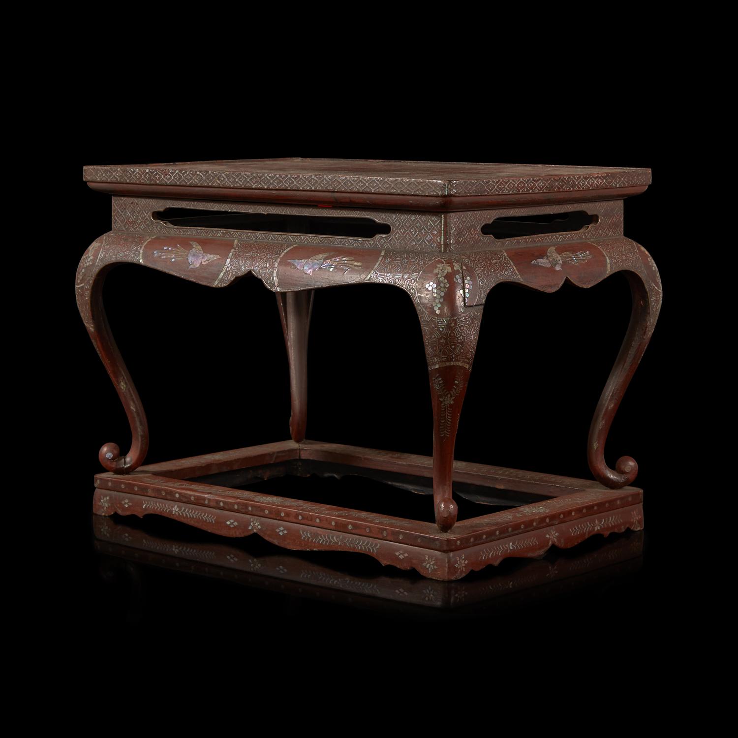 A Japanese Mother-of-Pearl Inlaid Dark Brown Lacquer Rectangular Stand, Edo Period