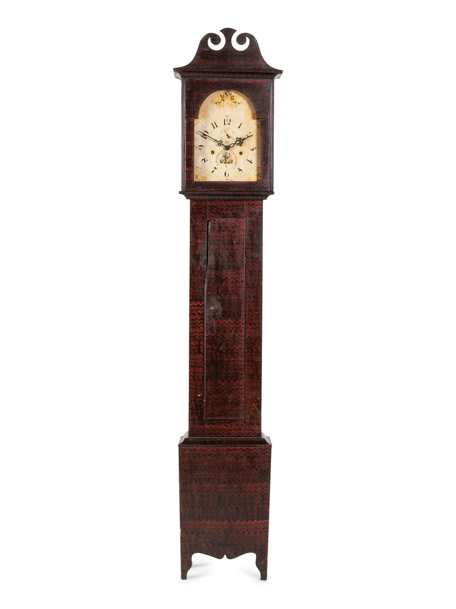 A Federal Red Grain-Painted Case Clock