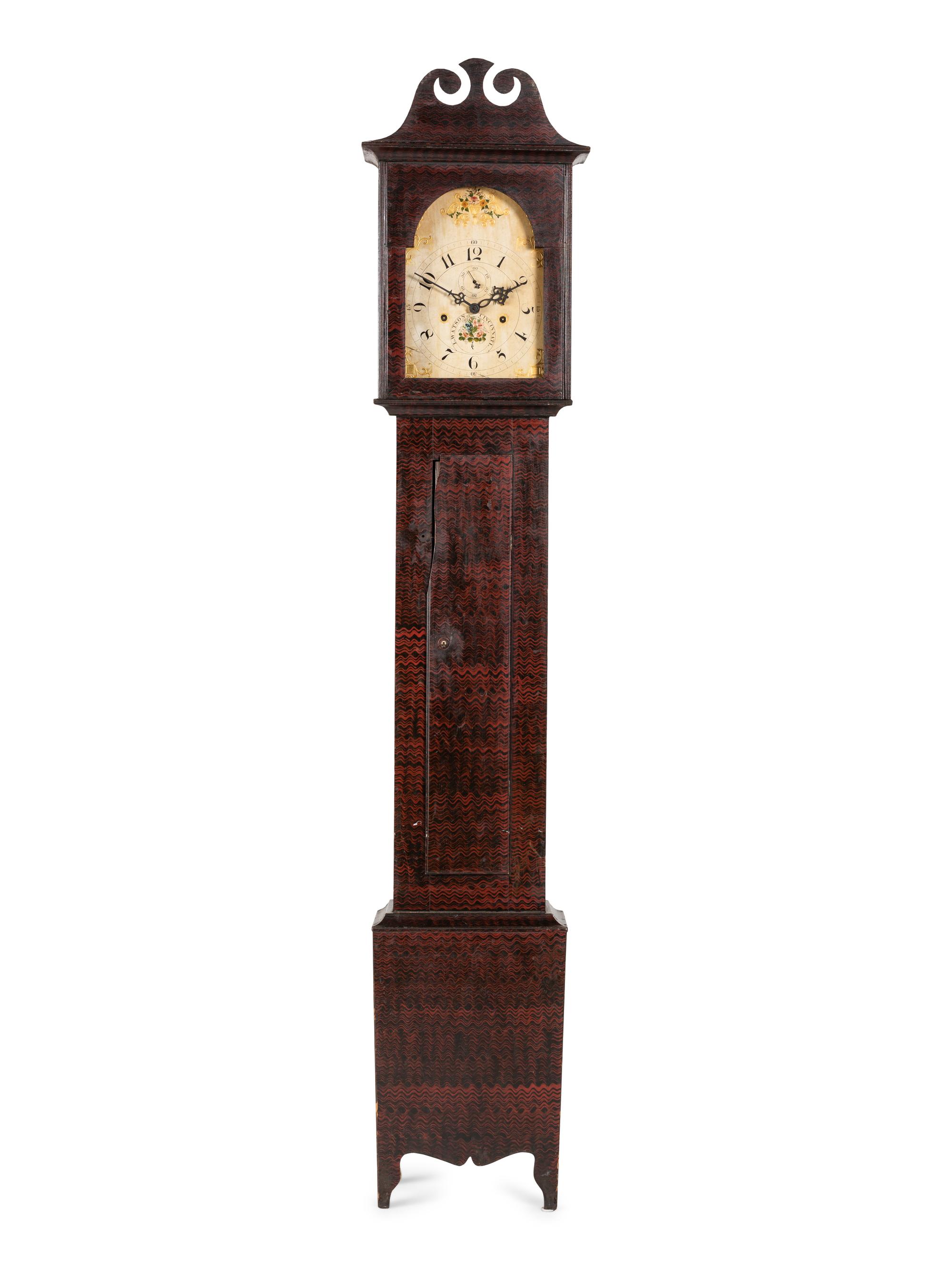 A Federal Red Grain-Painted Case Clock