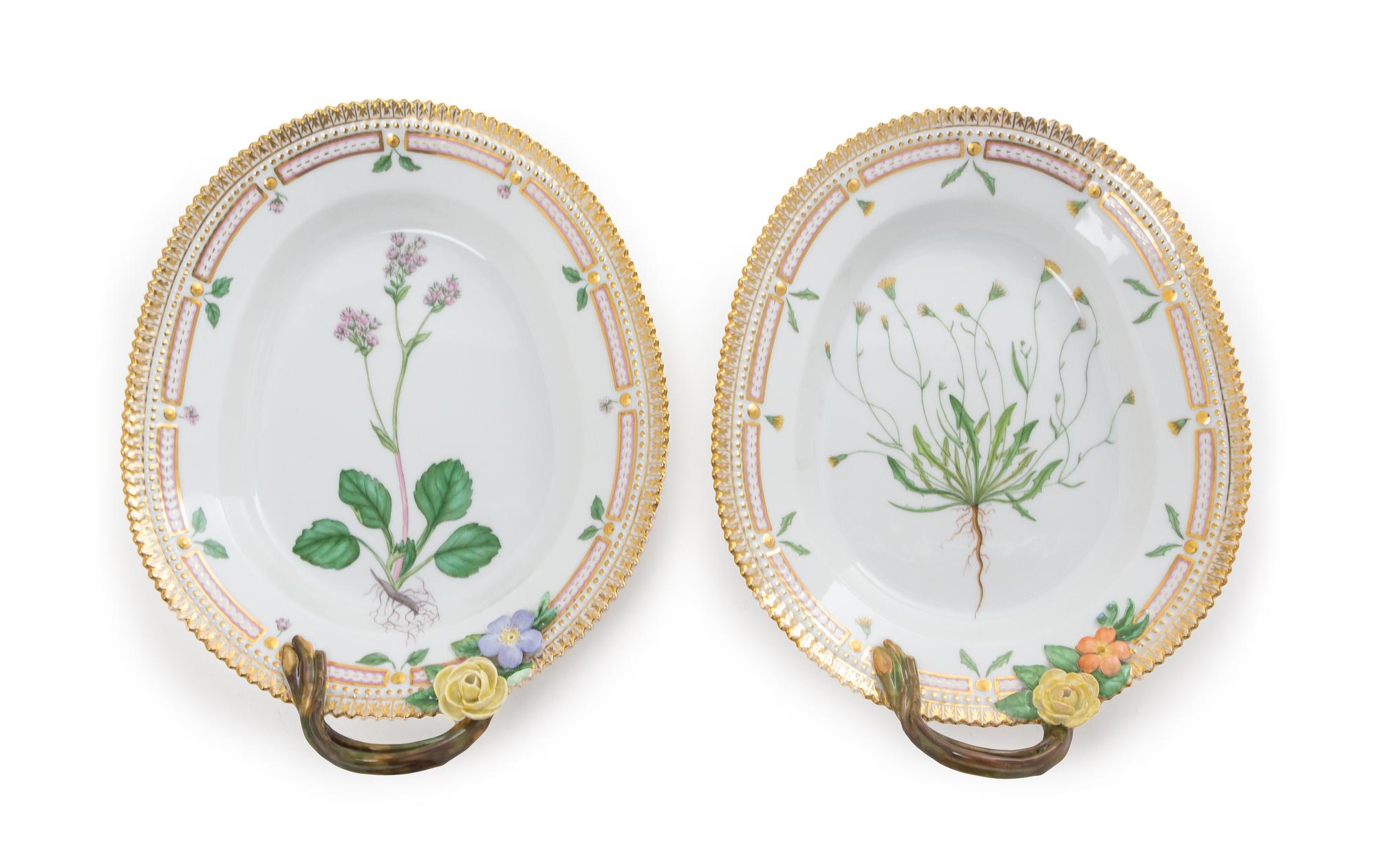 Two Royal Copenhagen Flora Danica Porcelain Serving Dishes Width 9 3/4 inches. — 20TH CENTURY