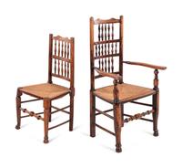 A Set of Six English Oak Lancashire Chairs