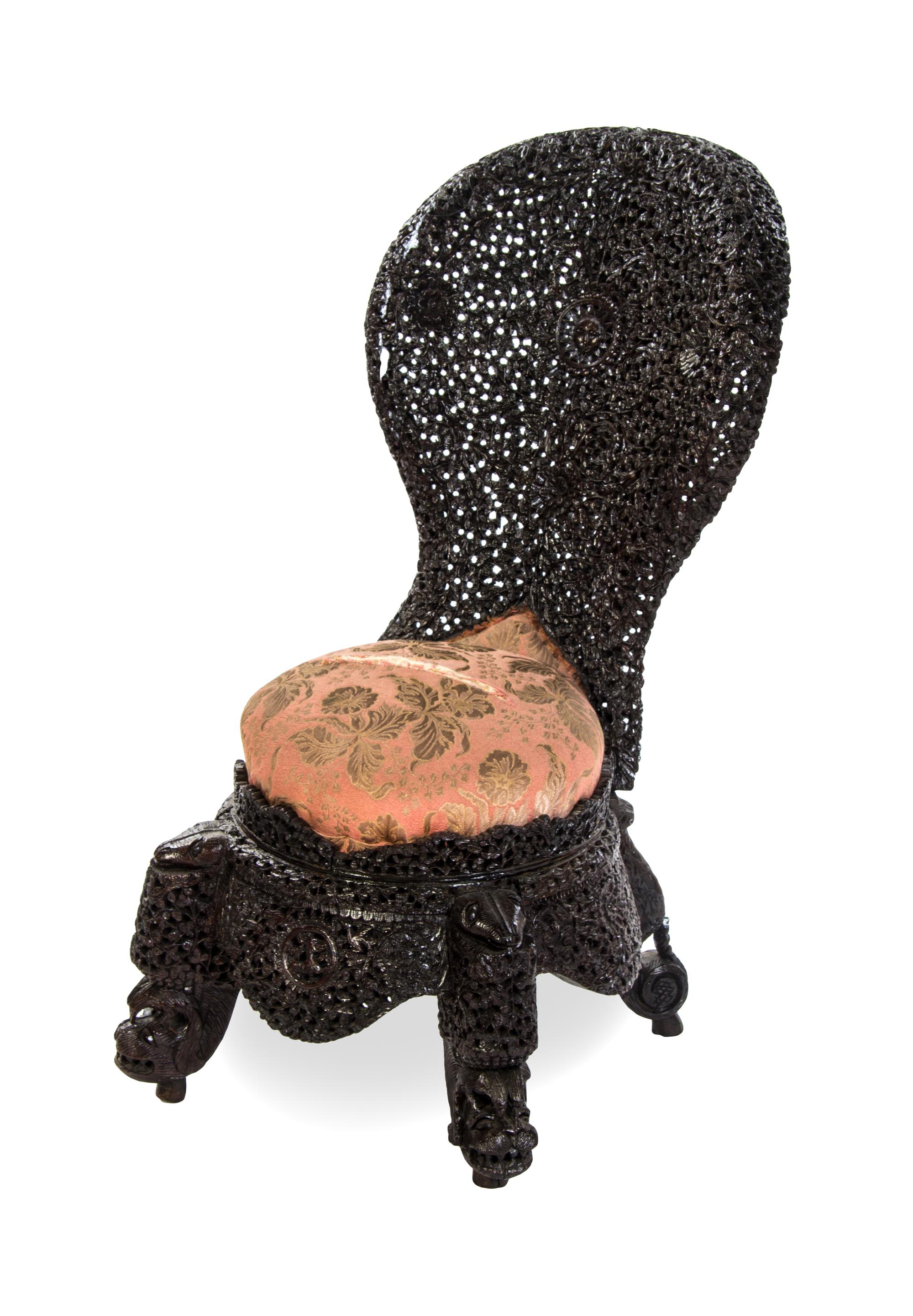 An Anglo-Indian Style Carved Hardwood Side Chair, ATTRIBUTED TO LOCKWOOD DE FOREST, Height 34 1/2 inches. — ATTRIBUTED TO LOCKWOOD DE FOREST,