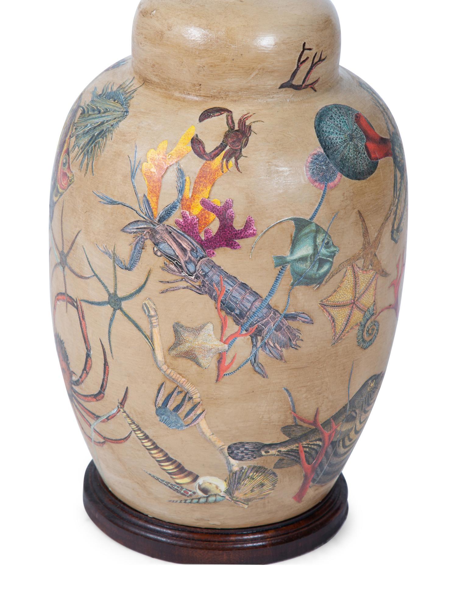 A Decoupage Decorated Ceramic Table Lamp — 20TH/21ST CENTURY