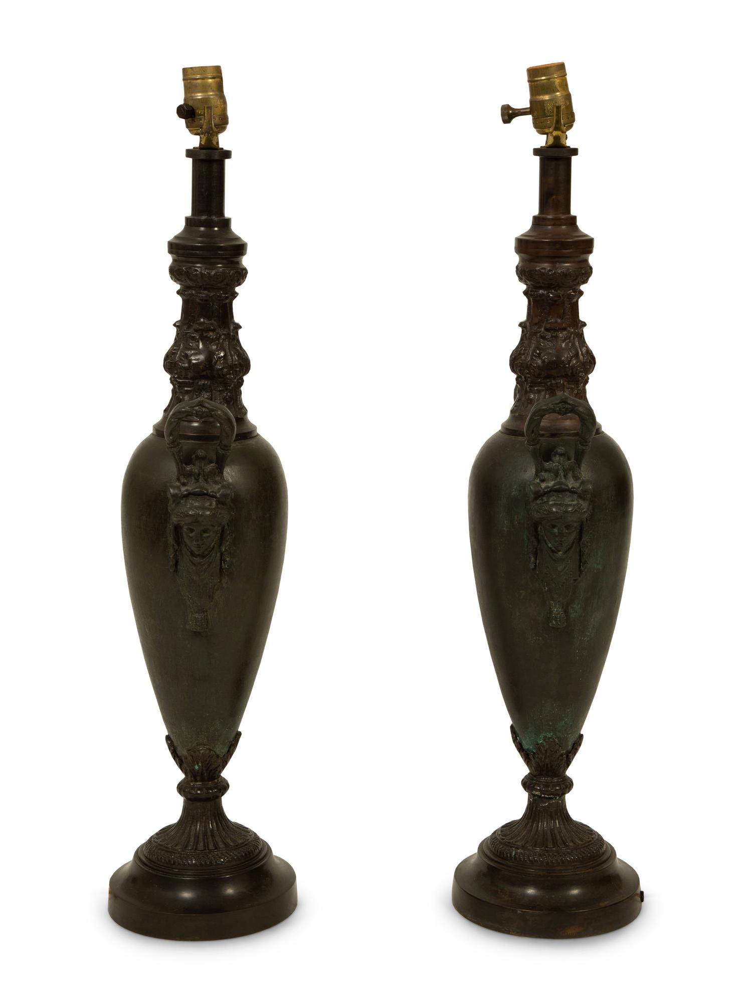 A Pair of French Empire Style Bronze Urns now Mounted as Table Lamps — 19TH/20TH CENTURY