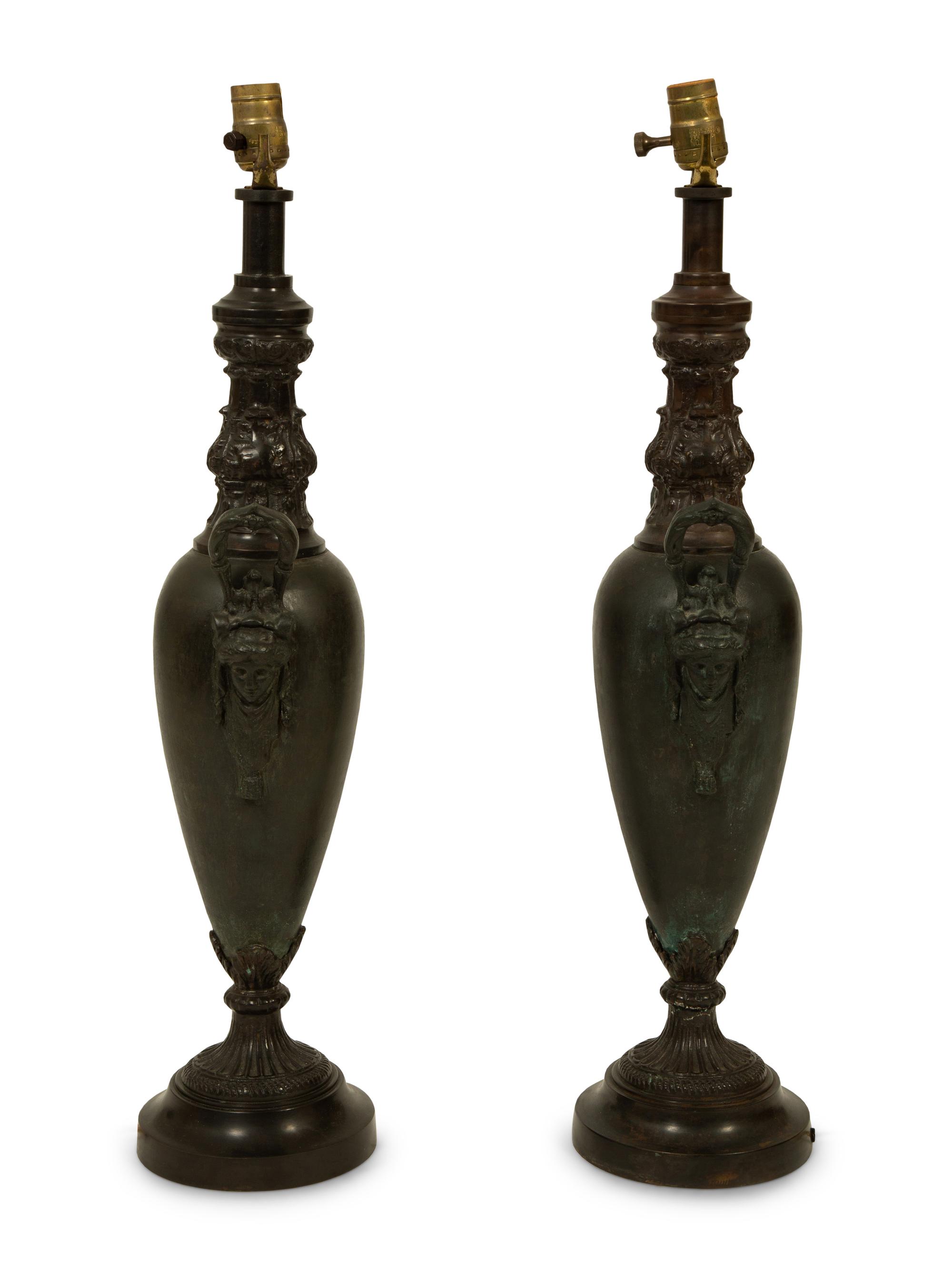 A Pair of French Empire Style Bronze Urns now Mounted as Table Lamps — 19TH/20TH CENTURY