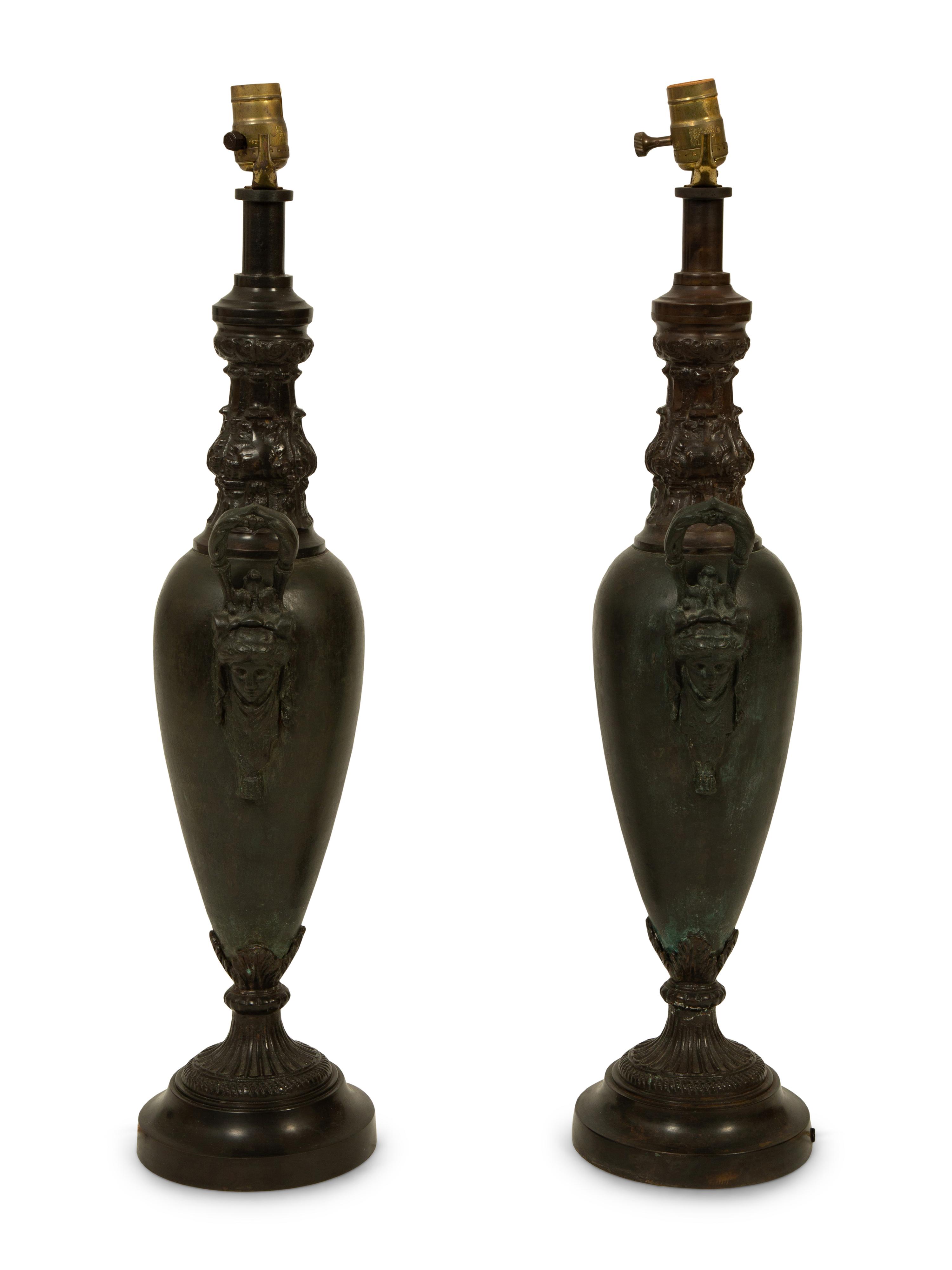 A Pair of French Empire Style Bronze Urns now Mounted as Table Lamps — 19TH/20TH CENTURY