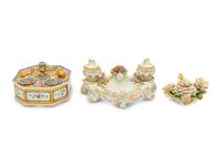 A Group of Continental Porcelain Inkwells