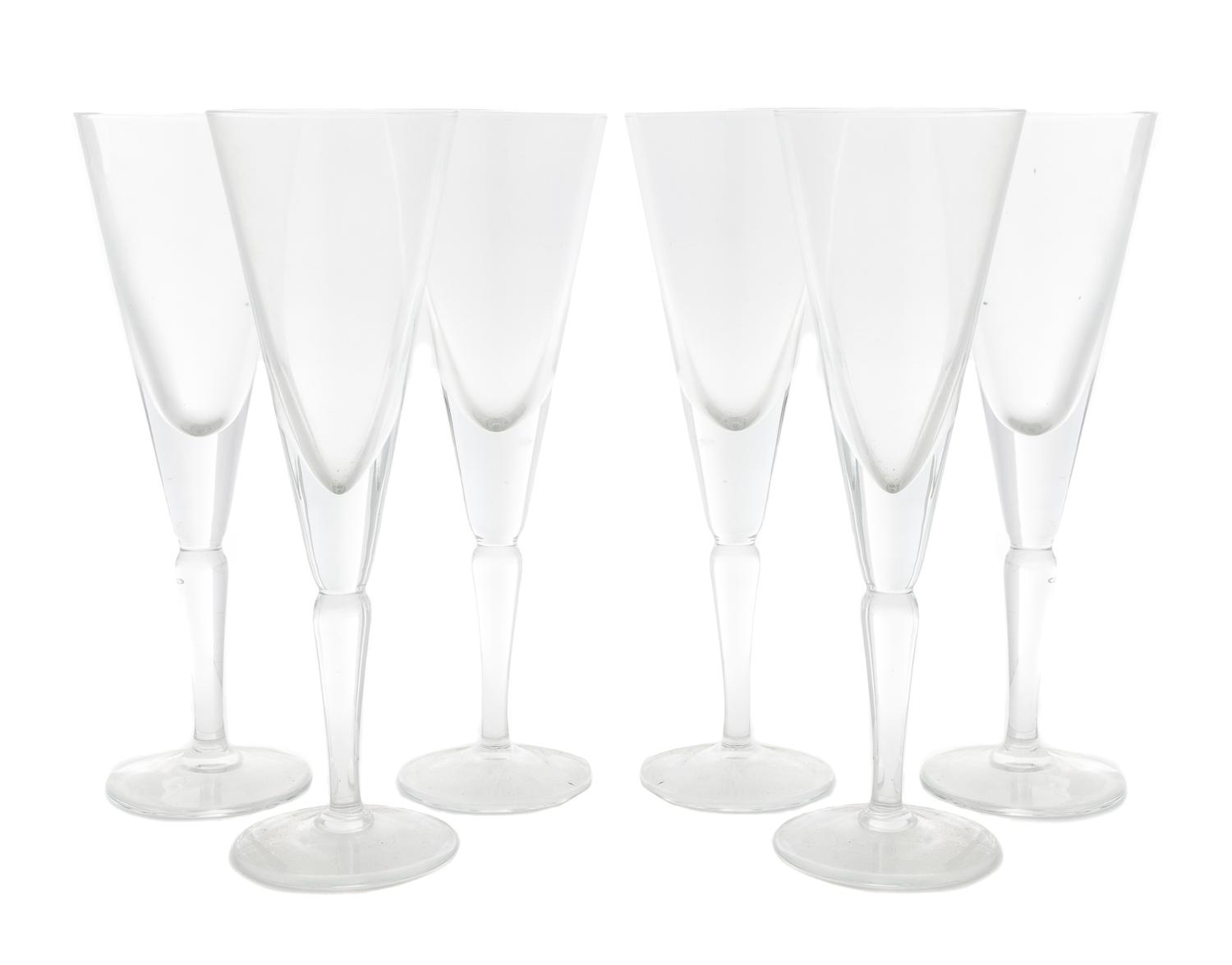 A Set of Six Large Glass Wine Stems Height 12 1/4 inches.