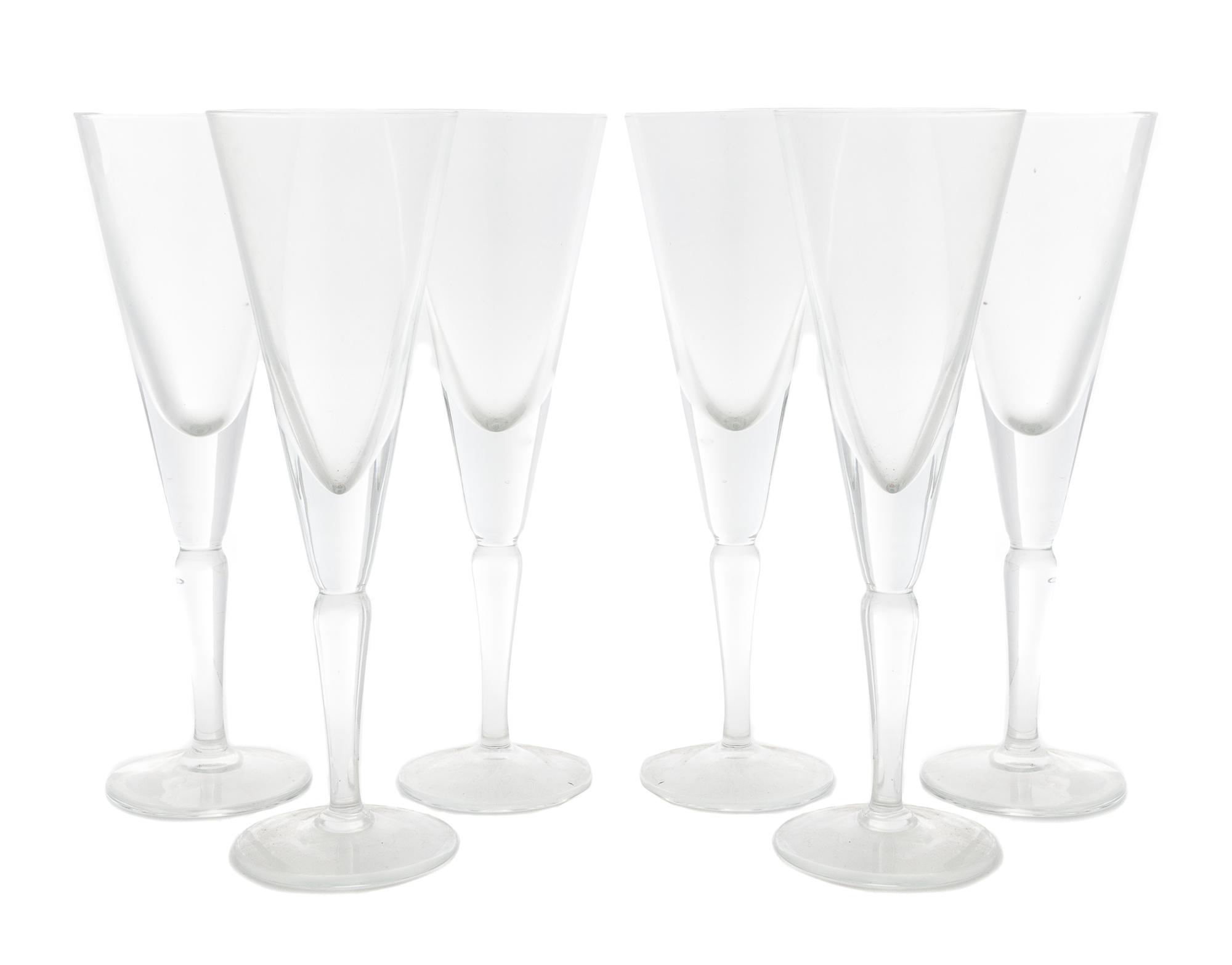 A Set of Six Large Glass Wine Stems Height 12 1/4 inches.