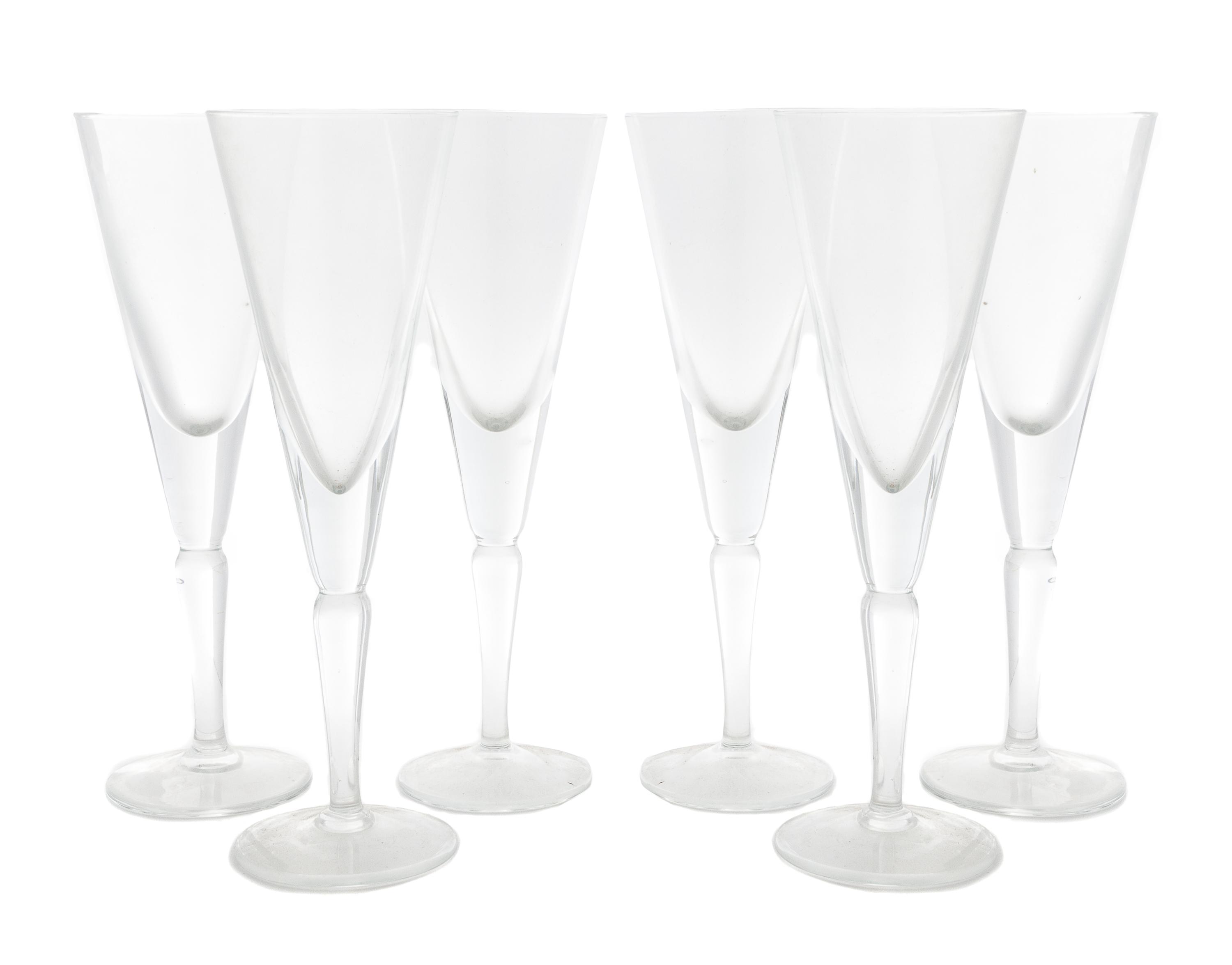 A Set of Six Large Glass Wine Stems Height 12 1/4 inches.