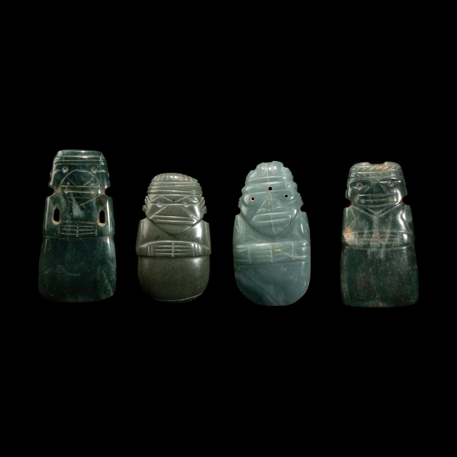 Four Costa Rican Jade Figural Celt Pendants