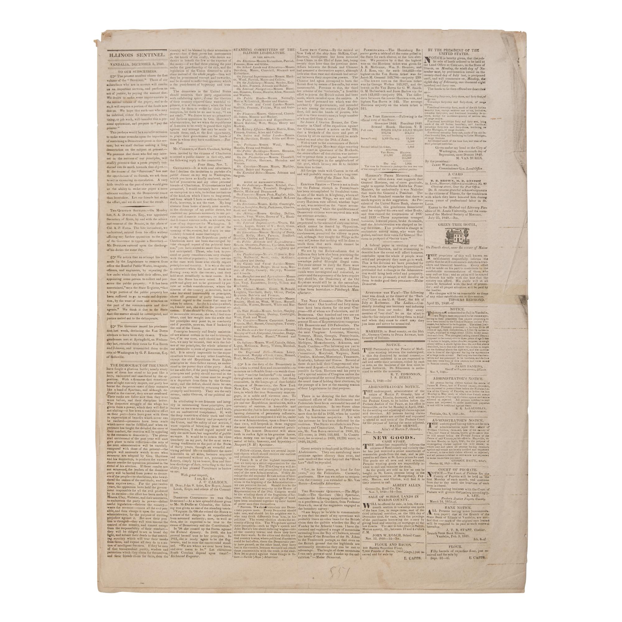 [Lincoln, Abraham] Early Mention of Abraham Lincoln as a State Legislator